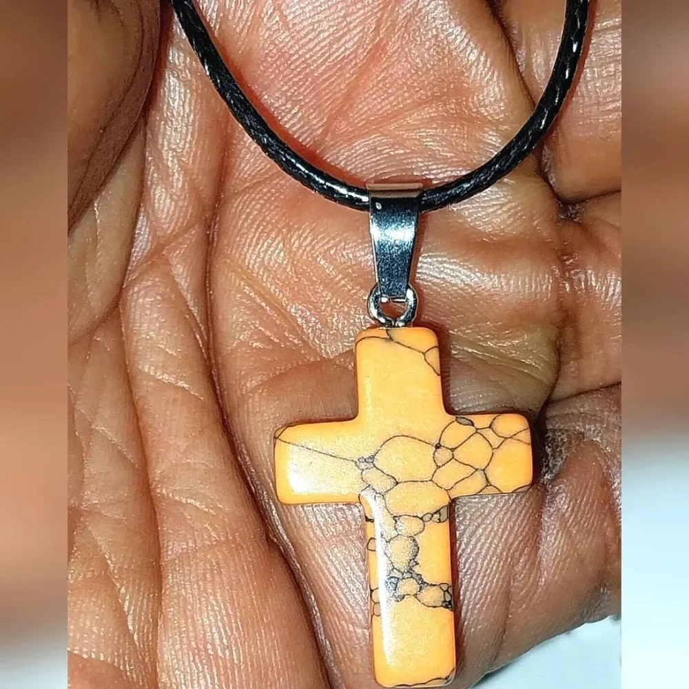 Orange Cross Pendant Necklace